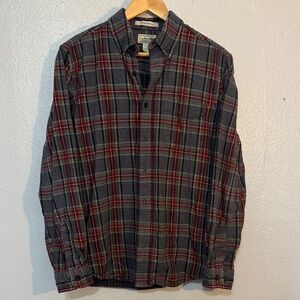 L.L.Bean Men's Scotch Plaid Flannel Shirt Vintage Outdoor Grey Stewart Tartan